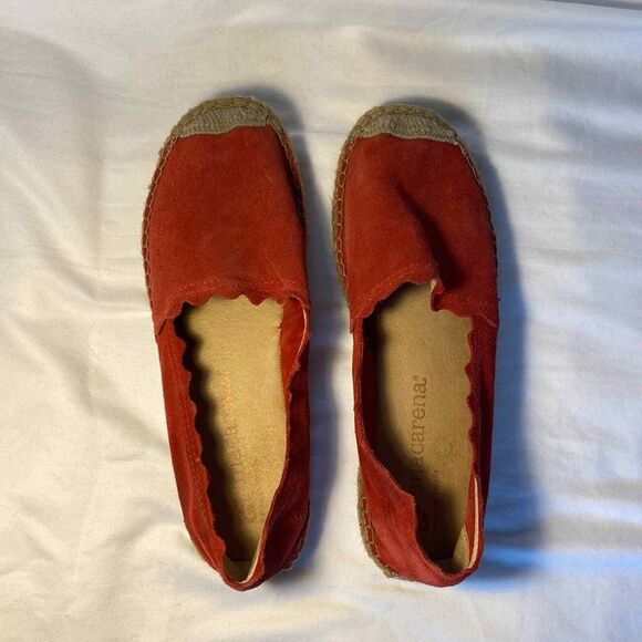 Macarena Espadrille Shoes Womens US 7.5 EU 38 Suede Elisa Scalloped Slip On Red - Picture 8 of 13